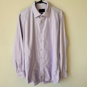 David Donahue Men’s Trim Fit Houndstooth Long Sleeve Button-Up Shirt